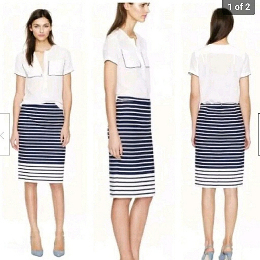 J Crew Gradient Stripe Pencil Skirt 8 Colorblock Textured Nautical Yatch Preppy